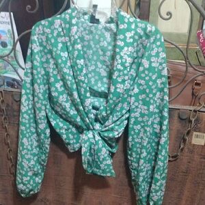Bandit And The Babe Green Floral Tie-Front Blouse